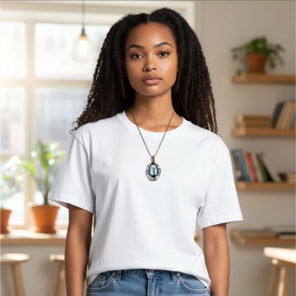 Handmade ✦ Copper Wire Wrap Tree of Life Pendant ✦ Oval Larimar Stone Necklace - Picture 8 of 9